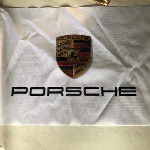 Official PORSCHE white racing flag w/ logo